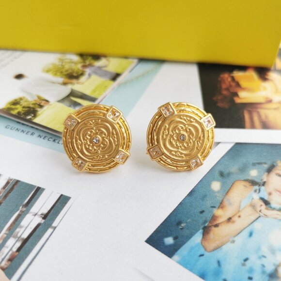 New Julie Vos Astor Cubic Zirconia Disc Stud Earrings Gold - Picture 1 of 4